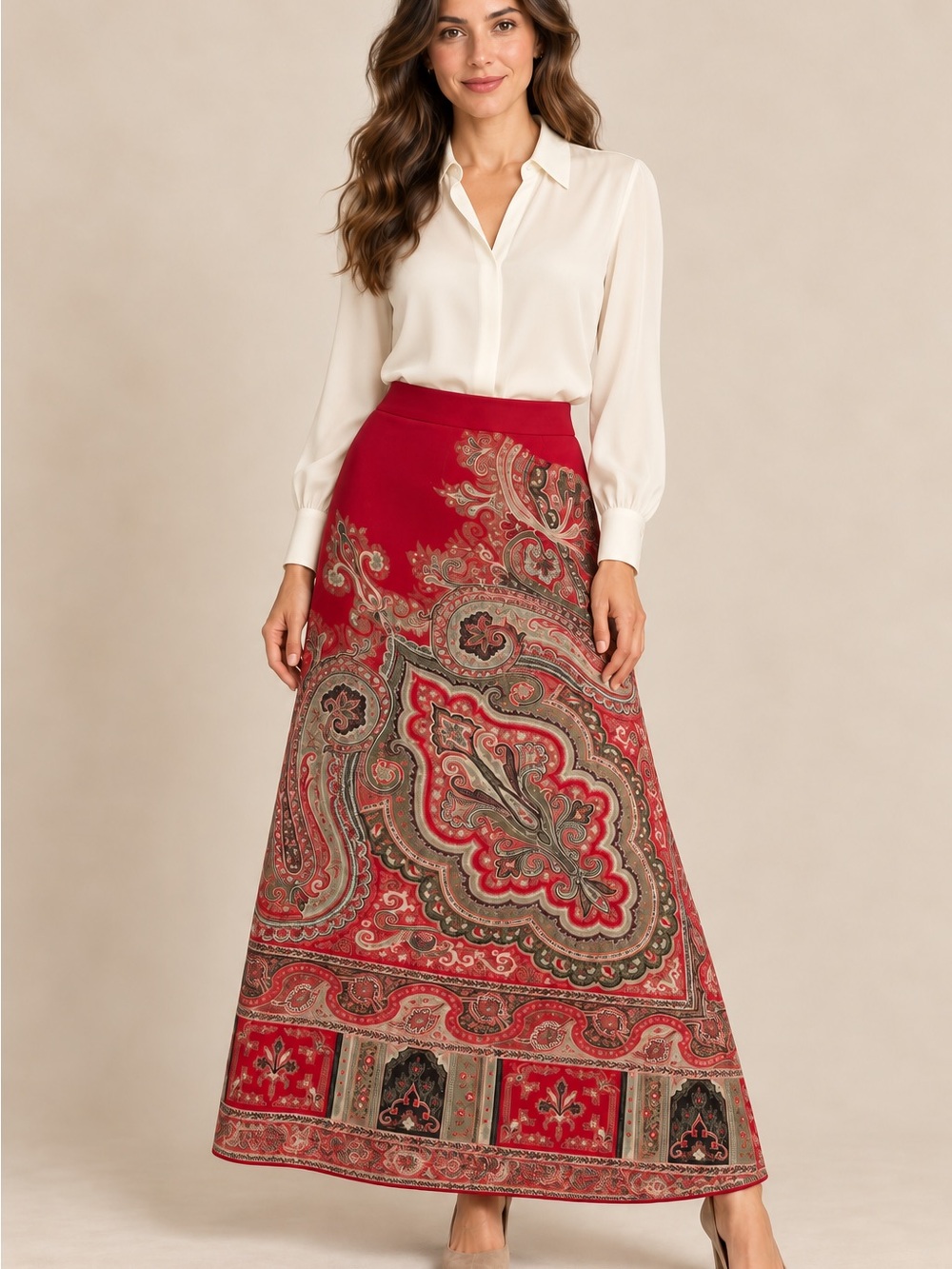 Talbots Red Paisley Maxi Skirt